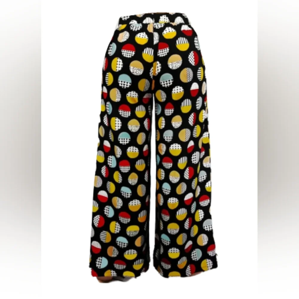 Pants Wide Leg Wrap Hem Geo Print Multicolor Red Multi Plus Size 1X - Picture 12 of 14